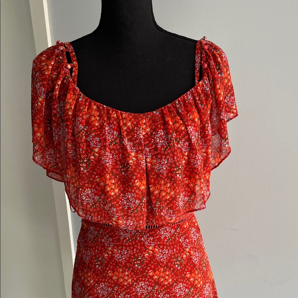 Rebecca Minkoff Red Floral Dress Sz 2 - Picture 5 of 5